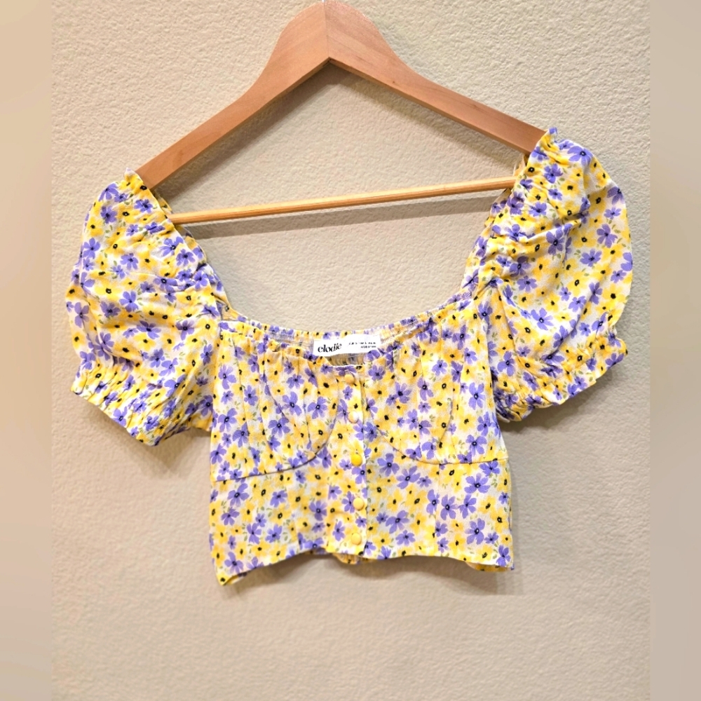 Chic Women's Floral Top - Butter Yellow and Purple